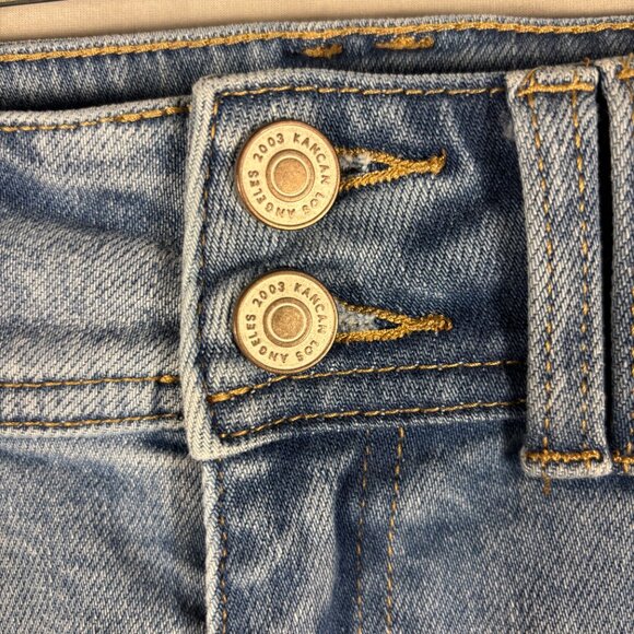 KanCan Mid Rise Bootcut Jeans Women’s Double Button Frayed Hem Denim - Picture 12 of 13